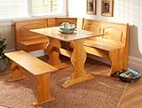 Dining Nook Solid Pine Breakfast Set in Natural Finish with Traditional Styling. Great for Eat-in Dining Kitchens Dining Room Table with Three Benches with Backs and One Backless Bench