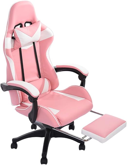 Pink Ergonomic Gaming Chair with Footrest,Adjustable E