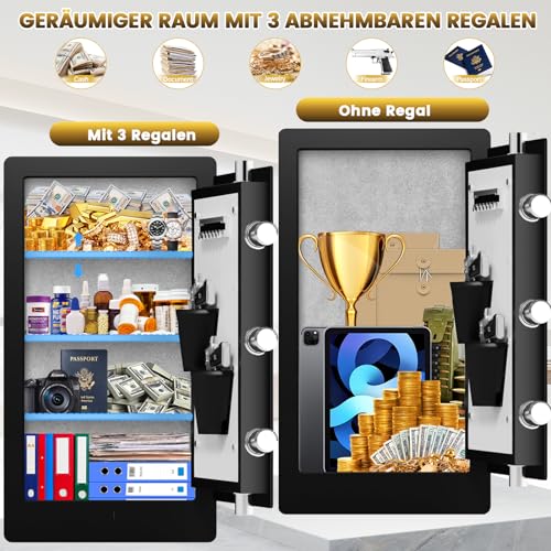 75L Large Safe Biometric Safe for Home, Digital Safe, Anti-Theft Furniture Safe for Passport, Money, Document, Medicine