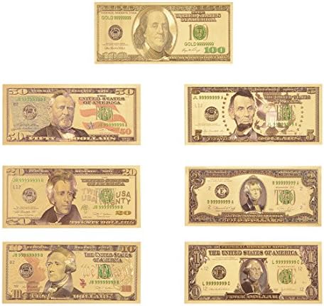 Lots 7Pcs/Set 24K Gold Foil Dollar Banknote $100/50/20/10/5/2/1 Commemorative Collections