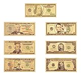 Lots 7pcs/set Golden foil Dollar Banknote $100/50/20/10/5/2/1 Commemorative Collections