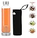 Herbal Fruit Glass Bottle Tea Infuser Travel Mug 550ML - Loose Tea Fruit Infuser Water Bottle Tumbler Commuter-Mug for Hot | Cold Brews includes Trendy Insulated Neoprene Sleeve 18.5 oz