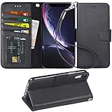 Arae Wallet Case Designed for iPhone xr 2018 PU Leather flip case Cover [Stand Feature] with Wrist Strap and [4-Slots] ID&Credit Cards Pocket for iPhone Xr 6.1 inch -Black