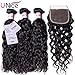 UNice Hair Icenu Series 8A Grade Brazilian Water Wave 3 Bundles with Lace Closure Free Part 100% Unprocessed Virgin Human Hair Weave Extensions (18 20 22+16 closure)