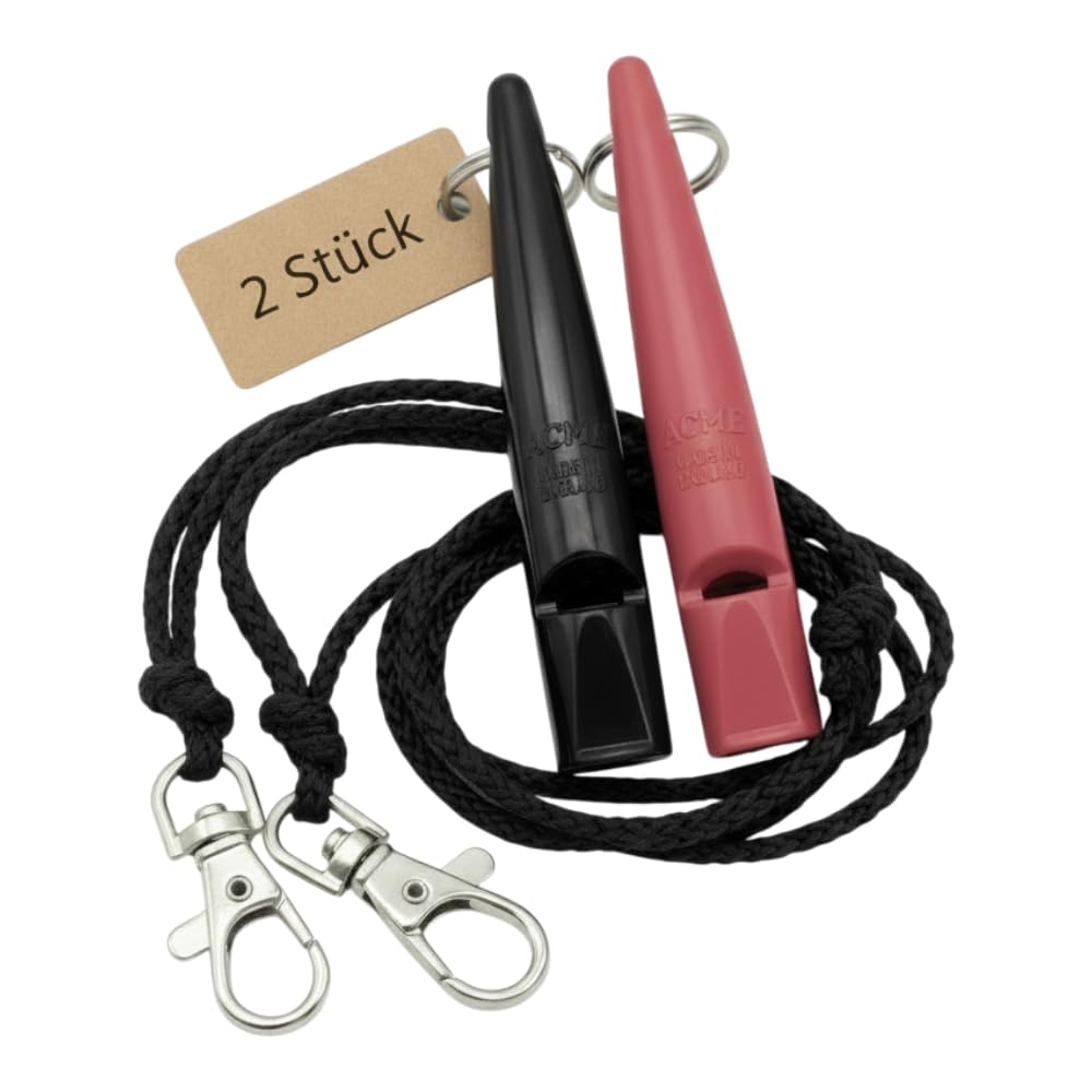ACME Dog Whistle No. 210.5 with Whistle Band | Double Pack | 2 Whistles Including 2 Bands | Ideal for Recall - Loud and Far-reaching (Black + Hot Pink)