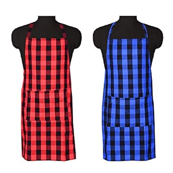 COMFORT WEAVE 100% Cotton Kitchen Apron Free Size - 65 X 80 cms with Front Centre Pocket