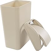 Obstnny 3.2 Gallon Slim Plastic Trash Can for Narrow Spaces, Khaki, 14L | Swing Lid Garbage Can Use at Home or Office