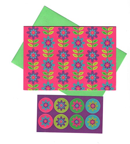 Floral Themed Set of 8 Blank Notecards ~ Interlocking Flowers with Stems (3.75