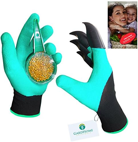 Gardening Gloves with Claw for Woman / Man Large Made with Quality Materials and TWO FREE GIFTS One Garden Hand Seeder Planter and OUR ebook, “A Guide to Organic Vegetable Gardening