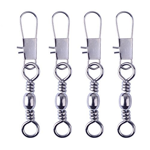 Agepoch Rolling Ball Bearing Barrel Swivels With Safety Interlock Snap Solid Rings fishing Welded Ring Fishing Connector Accessories Tackle Tensile Test Strength (6#-1.61''-25LB-120pcs) - Thumbnail 6