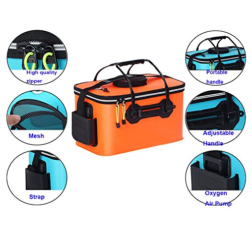 Tmat Fishing Bucket EVA Fishing Water Bucket Portable Collapsible Live Bait Bucket&Can carry Pump Kit Dark blue