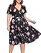PARTY LADY Women's Plus Size Sexy V Neck Short Sleeve Floral Midi Dress Size 2XL Black