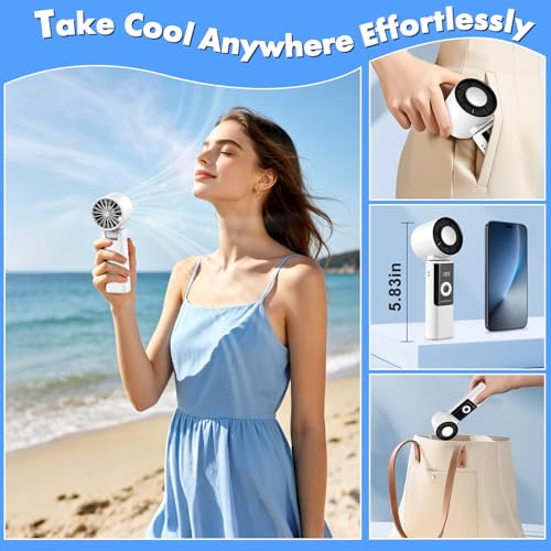 Gkstly Portable Handheld Fan with Ice Cooler High Speed Turbo Fan with 199 Gear Adjustable Rechargeable Small Personal Hand Fan with LED Display 3-in-1 Foldable Desk Fan for Home Office Outdoor Camp
