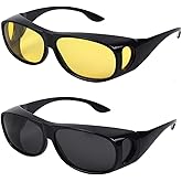 Gemgoo 2PCS Prescription Glasses Optic HD Night Day Driving Wrap Around Anti Glare Sunglasses Fitover Glasses