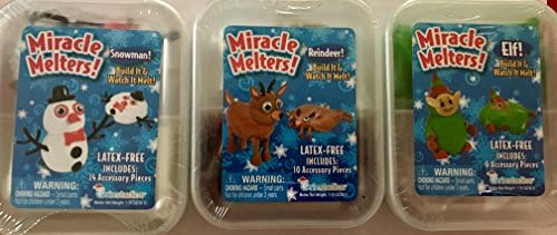 Miracle Melters! Christmas! Reindeer, Elf and Snowman Set of 3! Build it and watch it melt!