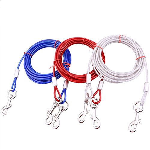 Dog Leashes, Petforu Pet Tie-out Cable Steel Wire Rope with Dual Heads Metal Hooks [3M /10Feet]