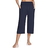 UEU Women's Summer Capris Yoga Pants for Women High Waisted Casual Wide Leg Loose Soft Pajamas with Pockets