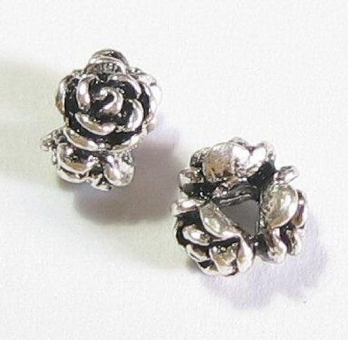 4 pcs .925 Sterling Silver Rose Rondelle Bead Spacer 4mm X 6mm/Findings/Antique