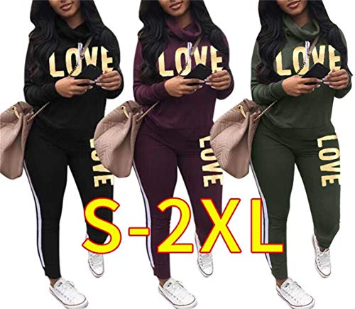 Women's Letter Print 2 Piece Outfits Jogging Suit Set Cowl Neck Long Sleeve Sweatshirt Tracksuit Sweatsuits Set Green