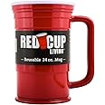 Red Beer Party Mug Glass Tumbler 24Oz |Unbreakable Beer Stein Reusable Drinking Supplies Birthday, Anniversary, Big Grip Tumbler Outdoors | Dishwasher Safe Father's Day Celebration Party Essentials