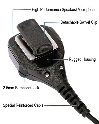 4 Pack Speaker Mic with Reinforced Cable for Motorola Radios BPR40 CP200D CP200 CP200XLS CP185 CLS1410 CLS1110 DTR410 PR400 RDU4100 RDU4160D RMU2040 RMU2080D RMU2080 CLS DTR RDU, Shoulder Microphone