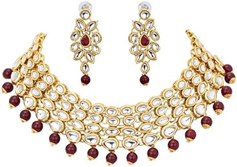 CROWN JEWEL Indian Bollywood Fashion Kundan Bridal Wedding Choker Jewelry Necklace Earring Set for Women