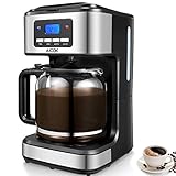 Programmable Coffee Maker, Aicok Coffee Maker 12 Cups, Drip Coffee Maker With Glass Coffee Pot, Programmable Clock/Timer, Permanent Reusable Filter, Black and Silver.