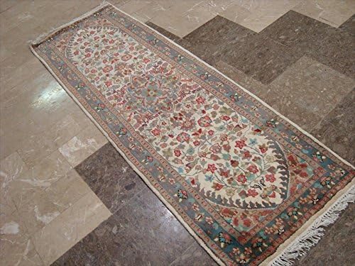 Exclusive Pestal Light Ivory Floral Hand Knotted Runner Rug Wool Silk Carpet (6 x 2)'
