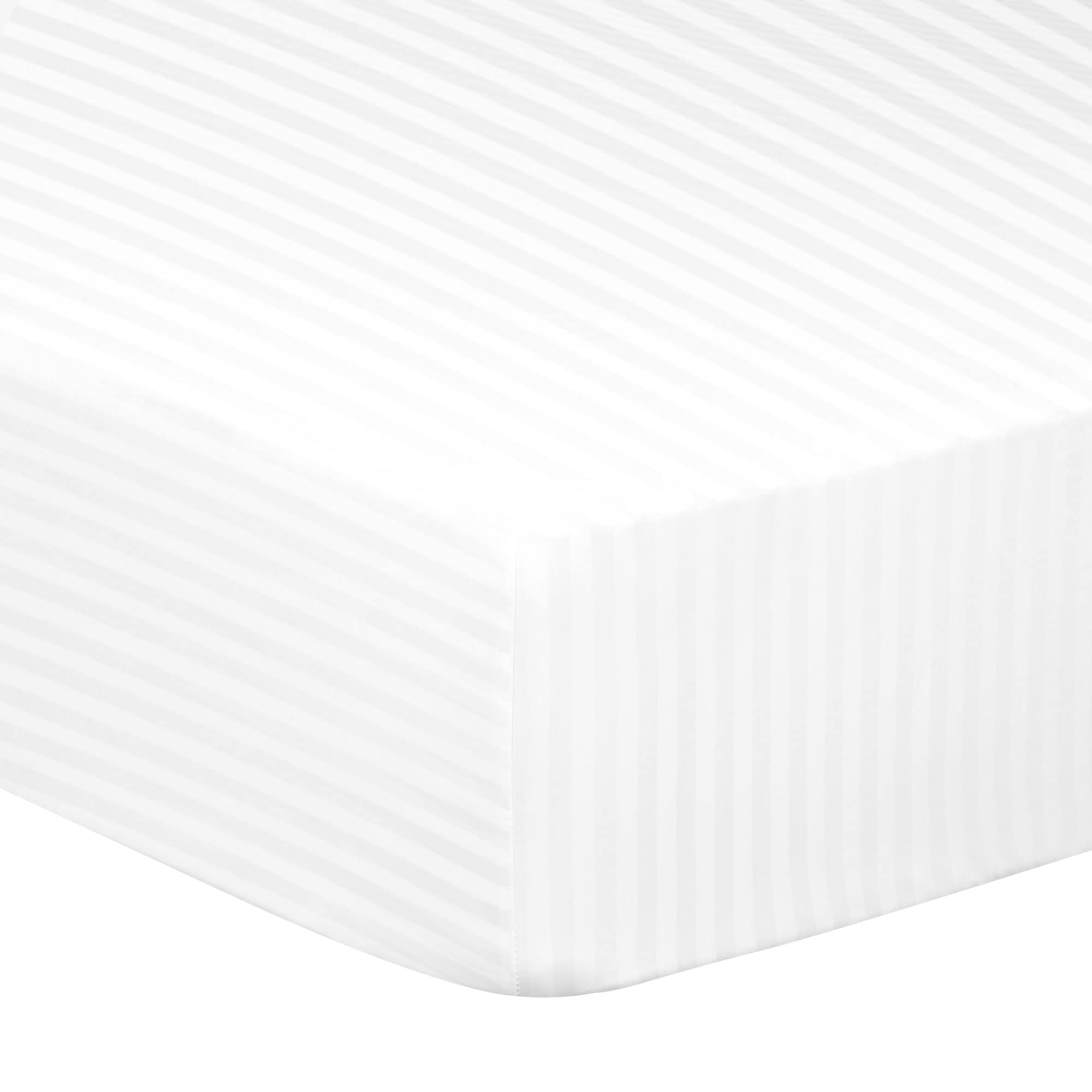 PiccoCasa 100GSM Microfiber Striped Bed Fitted Sheet, 16 Inch Deep Pocket Bed Mattress Cover, Durable Soft Breathable Wrinkle Resistant Bottom Sheets White Super King