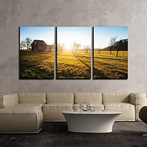 Wood Hut with Morning Sun Light in Autumn x3 Panels