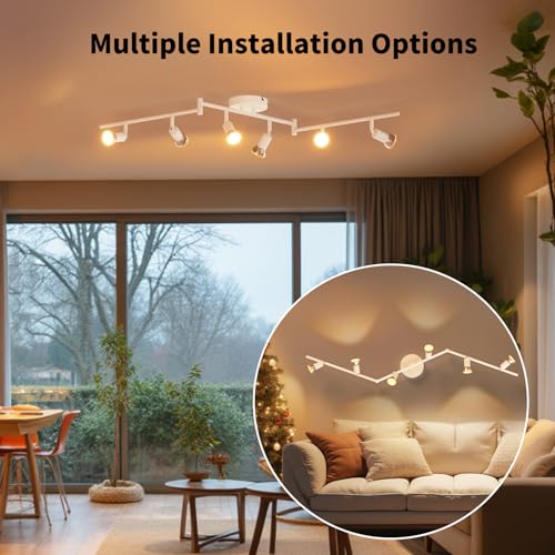 LVWIT White Swivel Ceiling Spotlight, 6 Way Ceiling Lights for Living Room, Kitchen Lights GU10, GU10 Ceiling Lights, Ceiling Light Mounting Bracket for Living Room, Bedroom, Dining Room (No