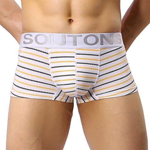 Underwear Boxer Briefs Shorts Men Elastic Bulge Pouch Soft Underpants (L, Orange)