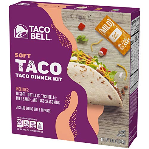 TACO BELL SOFT TACO CRAVINGS KIT WITH 10 SOFT TORTILLAS, TACO BELL MILD SAUCE & SEASONING, 14.8 OZ BOX