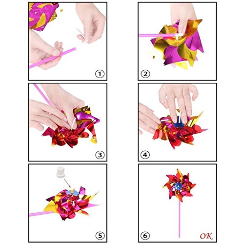 Unigift 100 Pcs Plastic Windmill Wind Spinner Pinwheel Kids Toy Lawn Garden Party Decor - Thumbnail 4