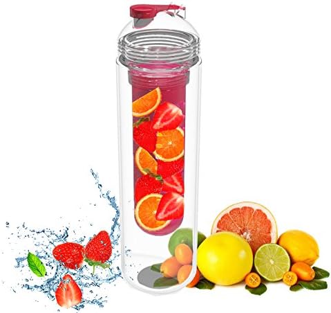 Fruit Infuser Sport Water Bottle 28 ounce - NEW Fruit Infusion Water Bottle made with Eastman Tritan that is leak proof and dishwasher safe - Infuse your Flavored Water with Mint, Lemon, Oranges or Tea - Fruit Infuser Recipes Included