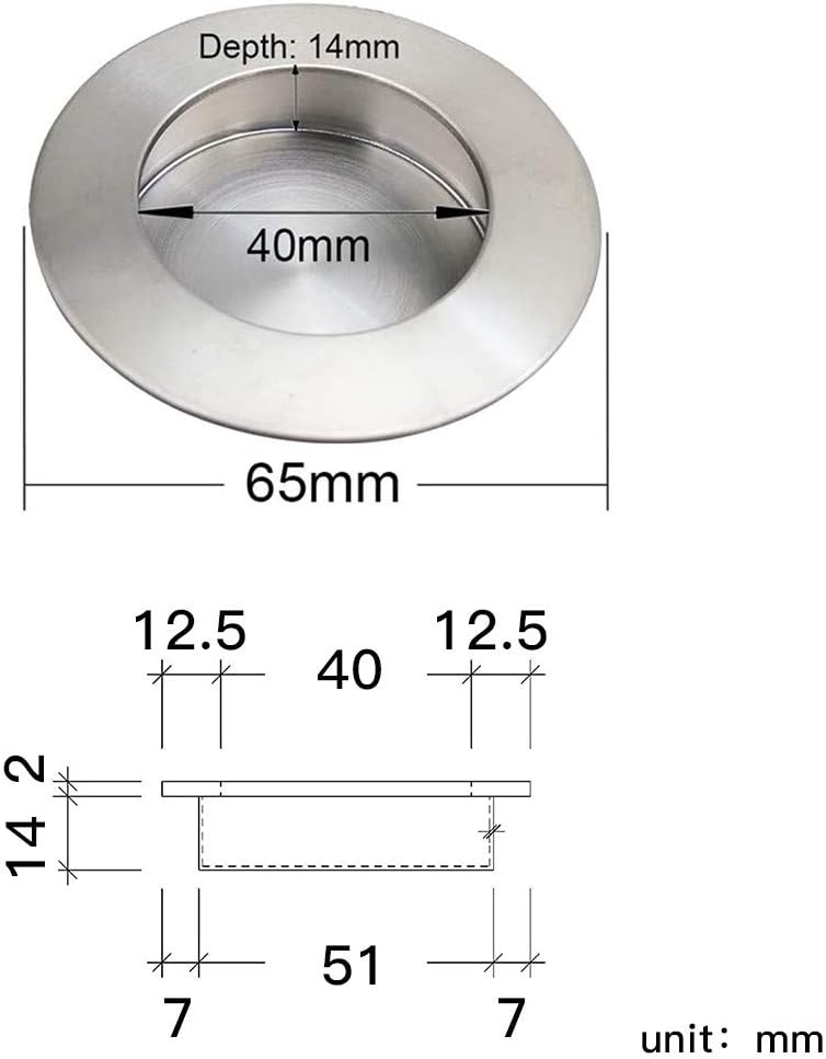 NewZC 2 Pack Flush Recessed Sliding Round Door Pull Handles Hidden Finger Pull Handle Satin Brushed Stainless Steel Inset Cupboard Handle for Drawer Wardrobe Closet Barn Door - Image 4