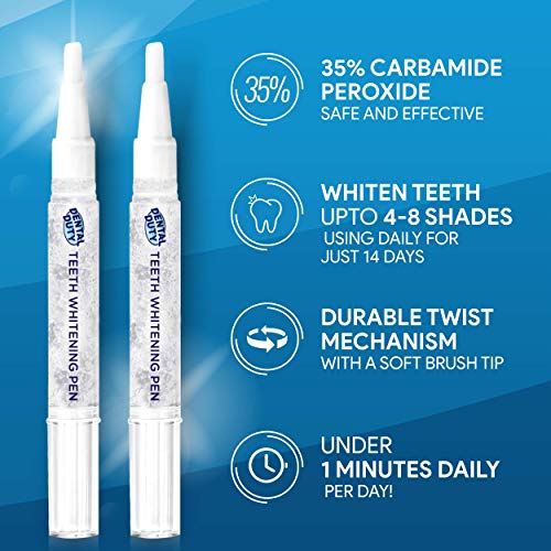 Dental Duty Teeth Whitening Pen (2 Pens), 35% Carbamide Peroxide Gel, 30+Uses, Stain Remover For Beautiful Pearl White Smile, Best Effective Tooth Whitener, Bright Flawless Smile, Natural Mint Flavor. - Thumbnail 3