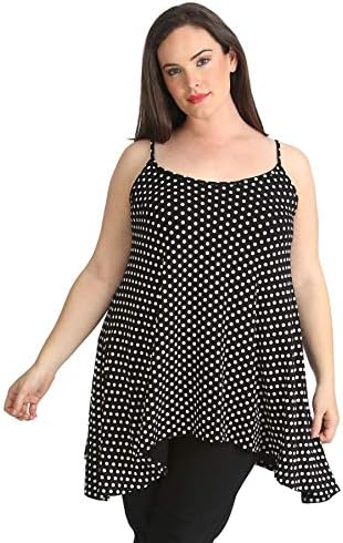 Nouvelle Collection New Womens Plus Size Tank Top Ladies Swing Tunic Camisole Asymmetric Style Polka Dot Print Sleeveless Round Neck