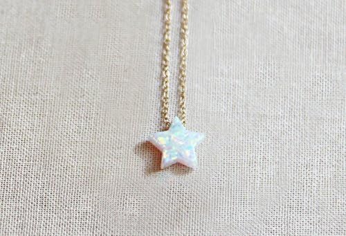 Amanda Deer Opal Star Necklace, 14kt Gold Filled Chain, Opal Stone Charm, 16" plus Extender