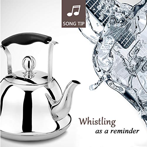 Whistling Tea Kettle Stainless Steel Stovetop Teakettle Sturdy Teapot for Tea Coffee Fast Boiling with Infuser Color silver Mirror Finish 2 Liter / 2.1 Quart (Silver) - Thumbnail 3