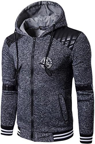 YUNY Mens Slim PU Patchwork Pockets Drawstring Hoodie Sweatshirt Jackets Deep Gray XL
