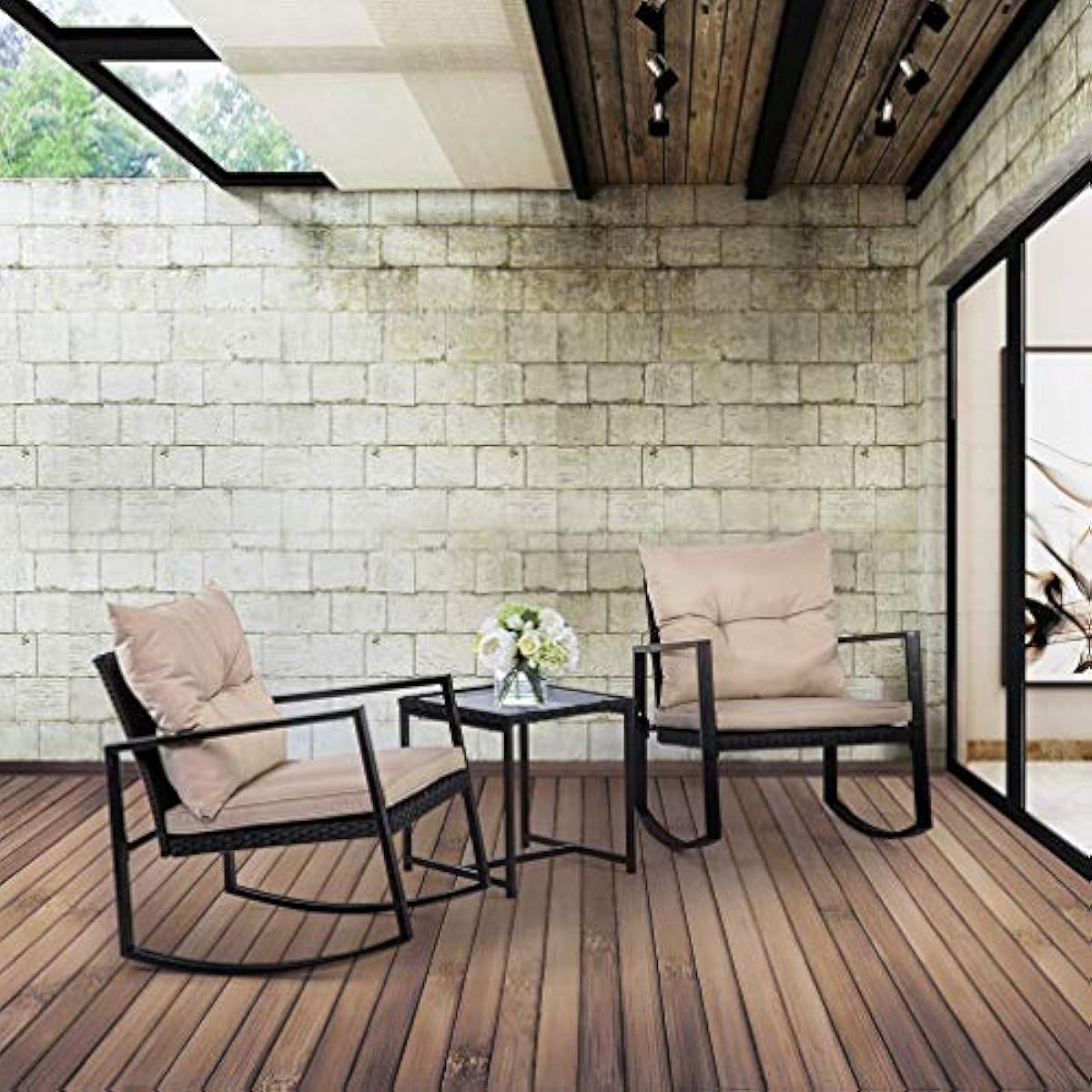 3 Piece Patio Furniture Rocking Bistro set Chairs Rattan ...