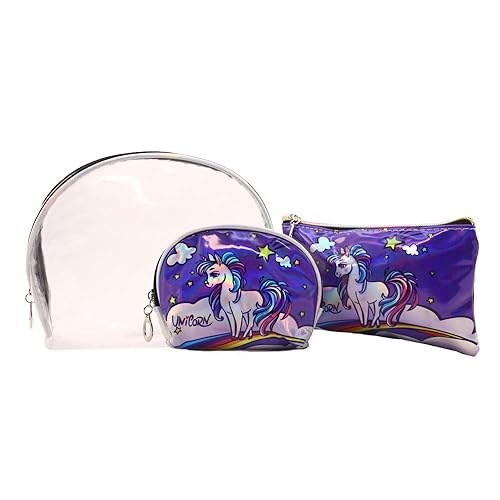 JIMPLEI Womens Clear Transparent PVC Summer Clutch, Purple Unicorn Clutch Purse For Evening Party/Beach