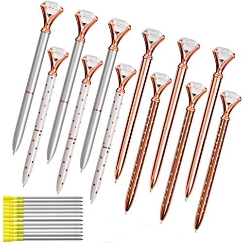 12pcs-Diamond-Ballpoint-Pens-with-Bonus-12pcs-Ballpoint-Pen-Refills-and-1pc-Pen-Bag-Big-Crystal-Rose-Gold-PenBling-Pens-Make-Beautiful-Gifts-for-WomenKidsGirlsCo-Workers-and-Teachers