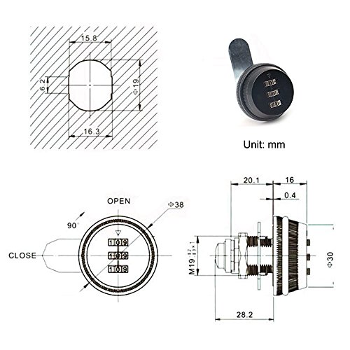 3-digit 90 Degree Rotary Tongue Locks Combination Cam lock Locker Door Cabinet Drawer Furniture Cabinet Digital Lock (Black)