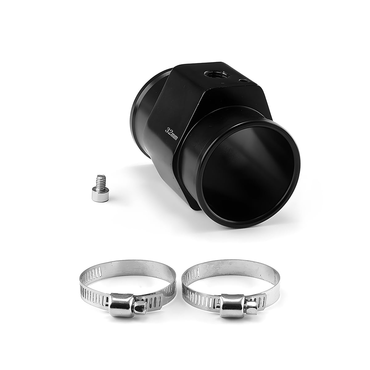 Photo 1 of Wevdn Water Temp Joint Pipe, 32mm Aluminum Radiator Sensor Adapter with 2 Hose Clamps, Universal Water Temp Meter Temperature Gauge Joint Pipe Adapter Connector, Car Accessories