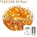 String Lights 39 Feet 120 LED Decorative Lights Battery Operated Dimmable Waterproof with Remote Control 8 Flashing Mode for Indoor Outdoor Wedding Birthday Party Bedroom Patio Garden (Warm White)