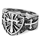 INBLUE Men's Stainless Steel Ring Silver Tone Black Celtic Medieval Cross Sword Shield Size11