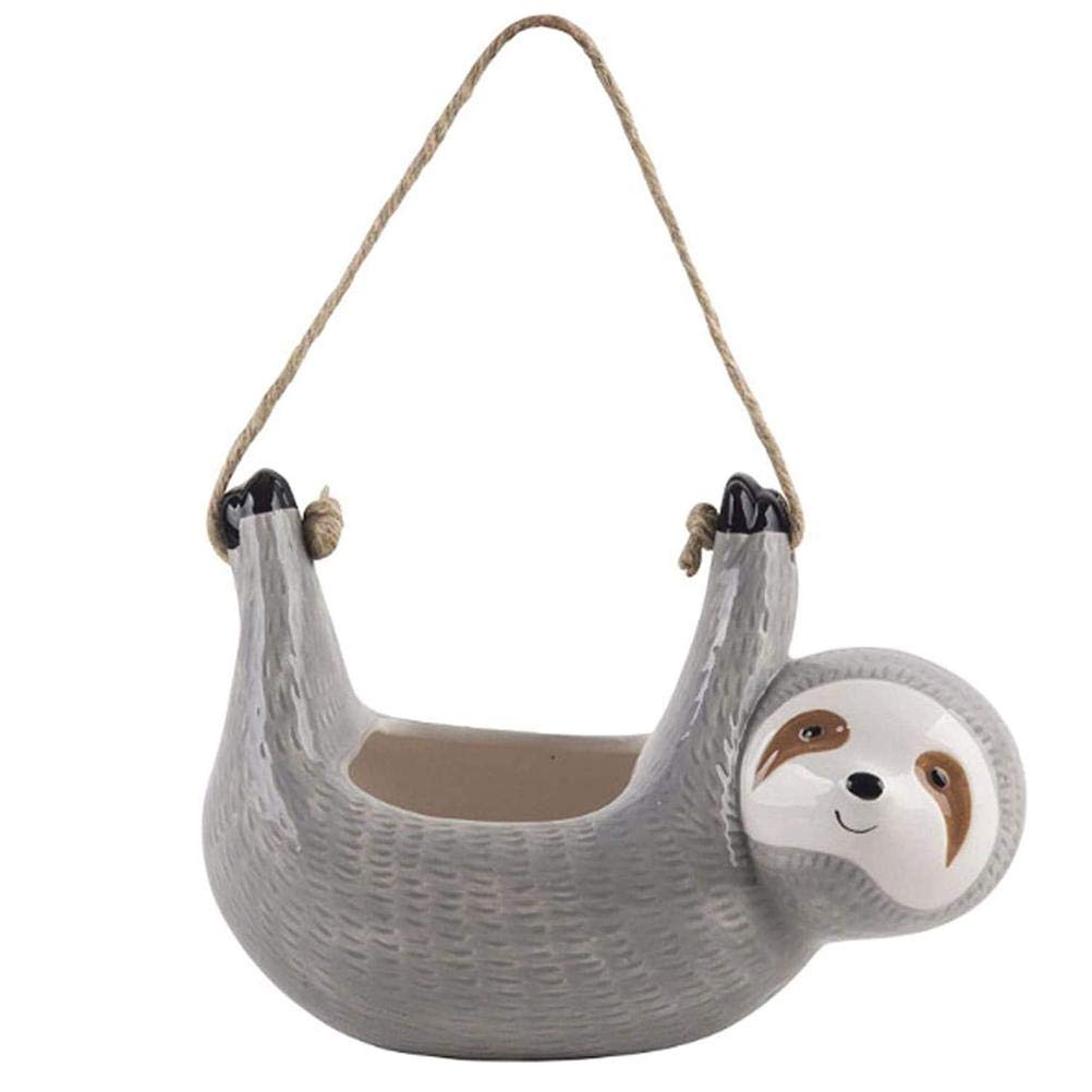J-ouuo Hanging Planters Ceramic Cute Sloth Pattern Hanging Flower Pot Succulent Pots Animal Planters Succulent Plant Pots Indoor and