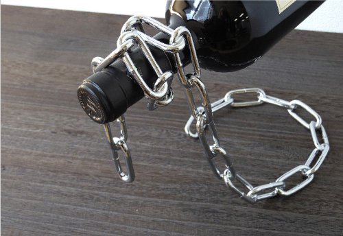 VintageBee Vintage Chain Bottle Holder Steel Link Novelty Magic Floating Wine Bottle Rack/Holder - Holds Bottles In the Air (Silver) - Thumbnail 2